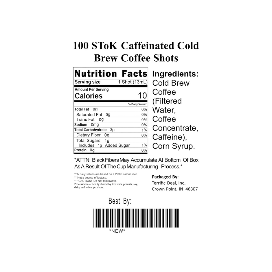 100 SToK Caffeinated Unsweetened Black Coffee Shots.