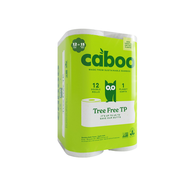 Caboo Tree-Free Toilet Paper, 12 Double Rolls, Septic Safe Chemical Free Toilet Paper, Biodegradable Bath Tissue with Eco Friendly Soft 2 Ply Sheets