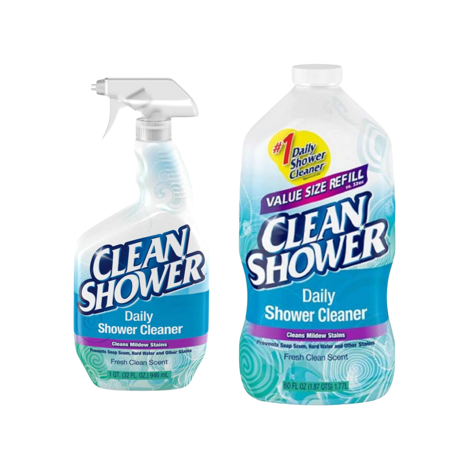 Clean Shower, Daily Shower Cleaner - No Scrub Bundle Pack [32oz. Spray Bottle & 60oz. Refill Bottle]