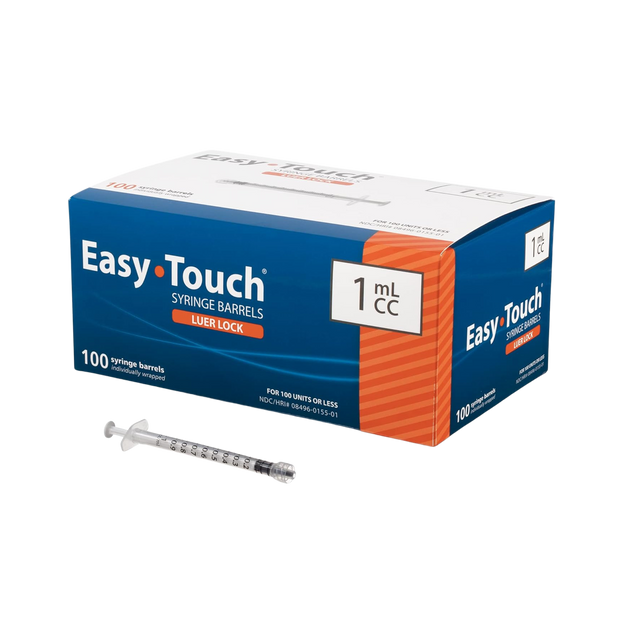 EasyTouch Luer-Lock Syringe Barrel, 1ML Syringe, Pack of 100