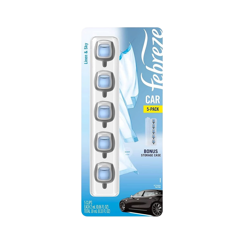 Febreze Car Air Freshener, Set of 5 Clips, Linen & Sky - up to 150 Days
