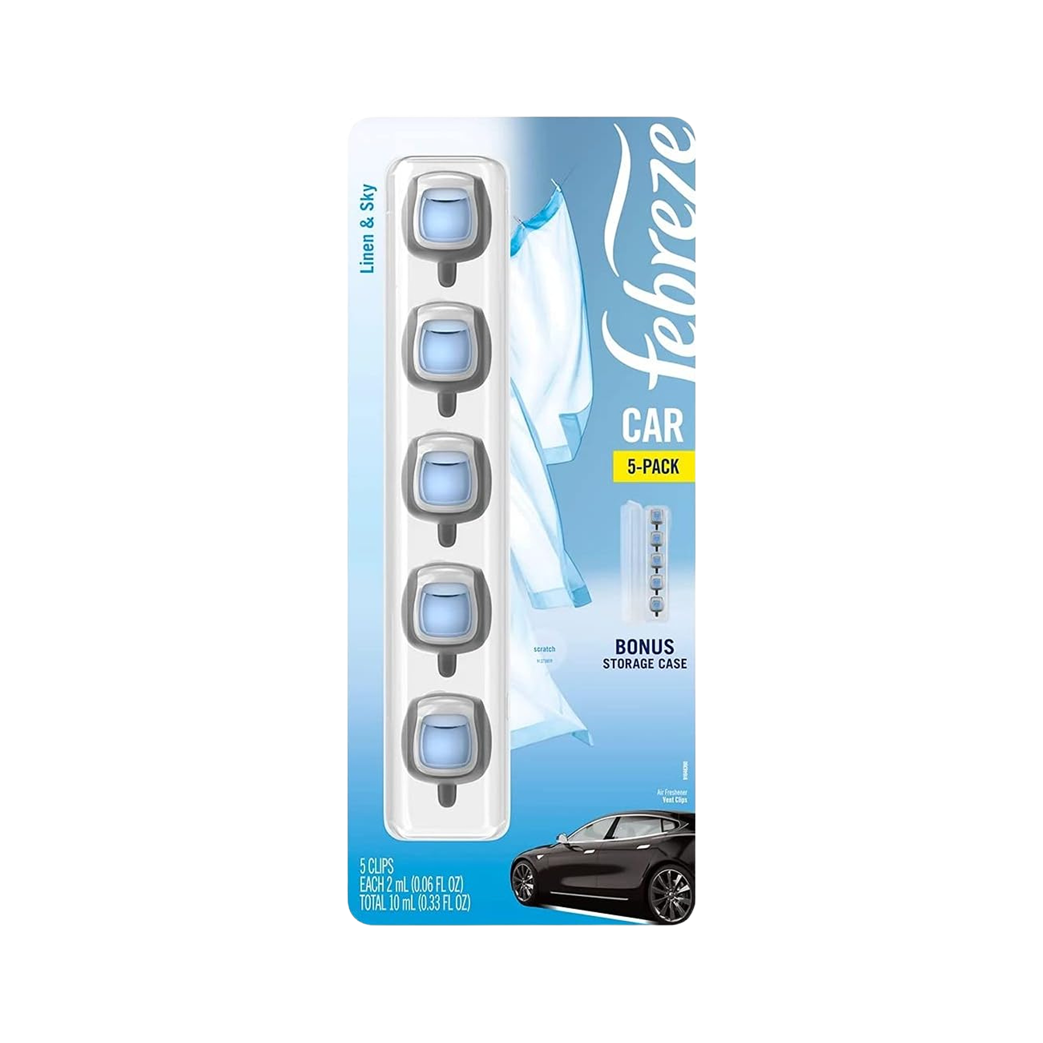 Febreze Car Air Freshener, Set of 5 Clips, Linen & Sky - up to 150 Days