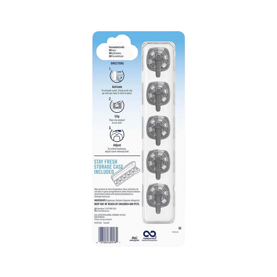 Febreze Car Air Freshener, Set of 5 Clips, Linen & Sky - up to 150 Days