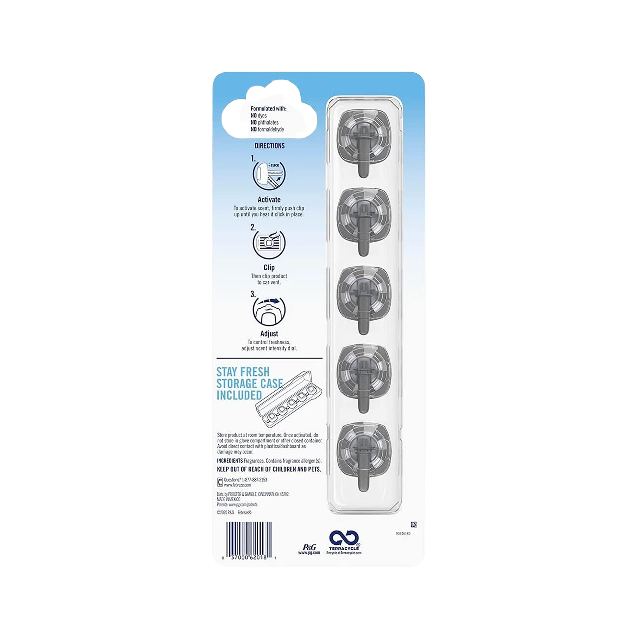 Febreze Car Air Freshener, Set of 5 Clips, Linen & Sky - up to 150 Days