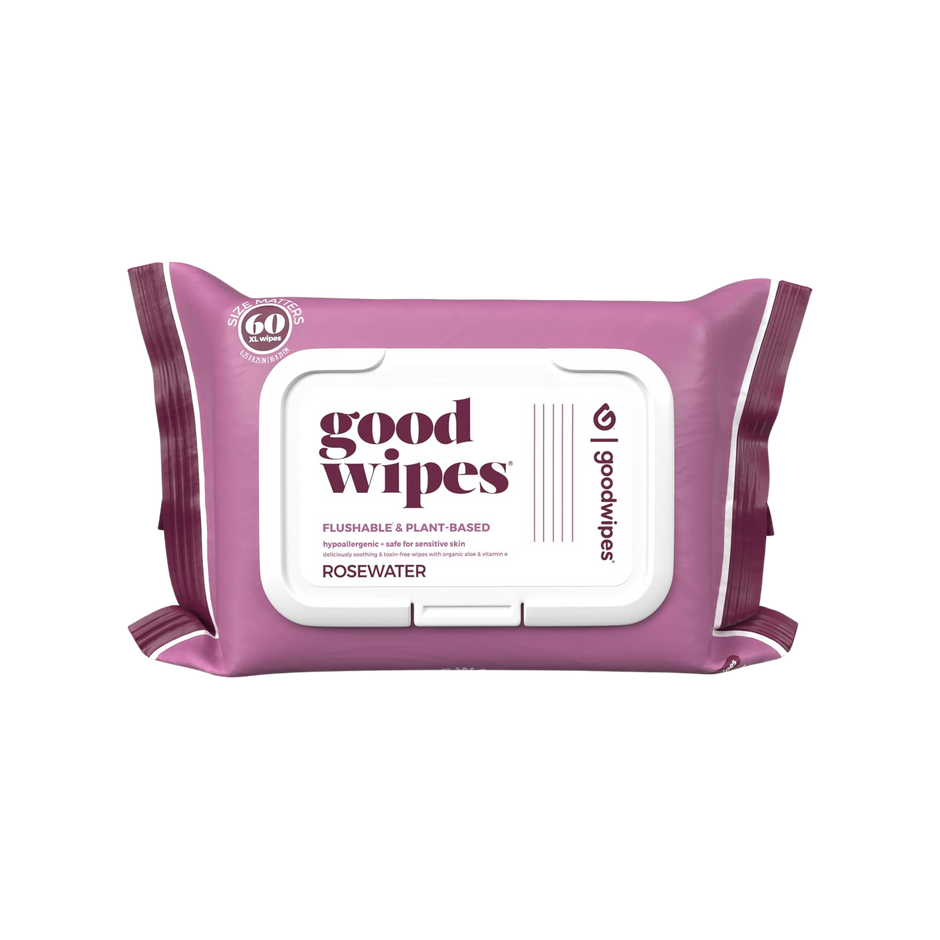 Goodwipes Down There Feminine Flushable Wet Wipes for Women, Rosewater Scent, 60 ct