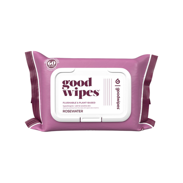 Goodwipes Down There Feminine Flushable Wet Wipes for Women, Rosewater Scent, 60 ct