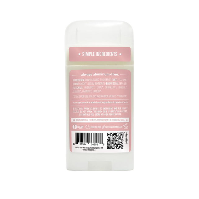 HUMBLE BRANDS Original Formula Aluminum-free Deodorant. Long Lasting Odor Control with Baking Soda and Essential Oils, Moroccan Rose, Pack of 1