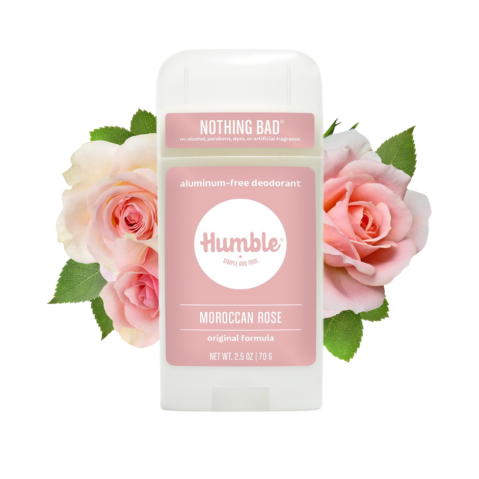 HUMBLE BRANDS Original Formula Aluminum-free Deodorant. Long Lasting Odor Control with Baking Soda and Essential Oils, Moroccan Rose, Pack of 1