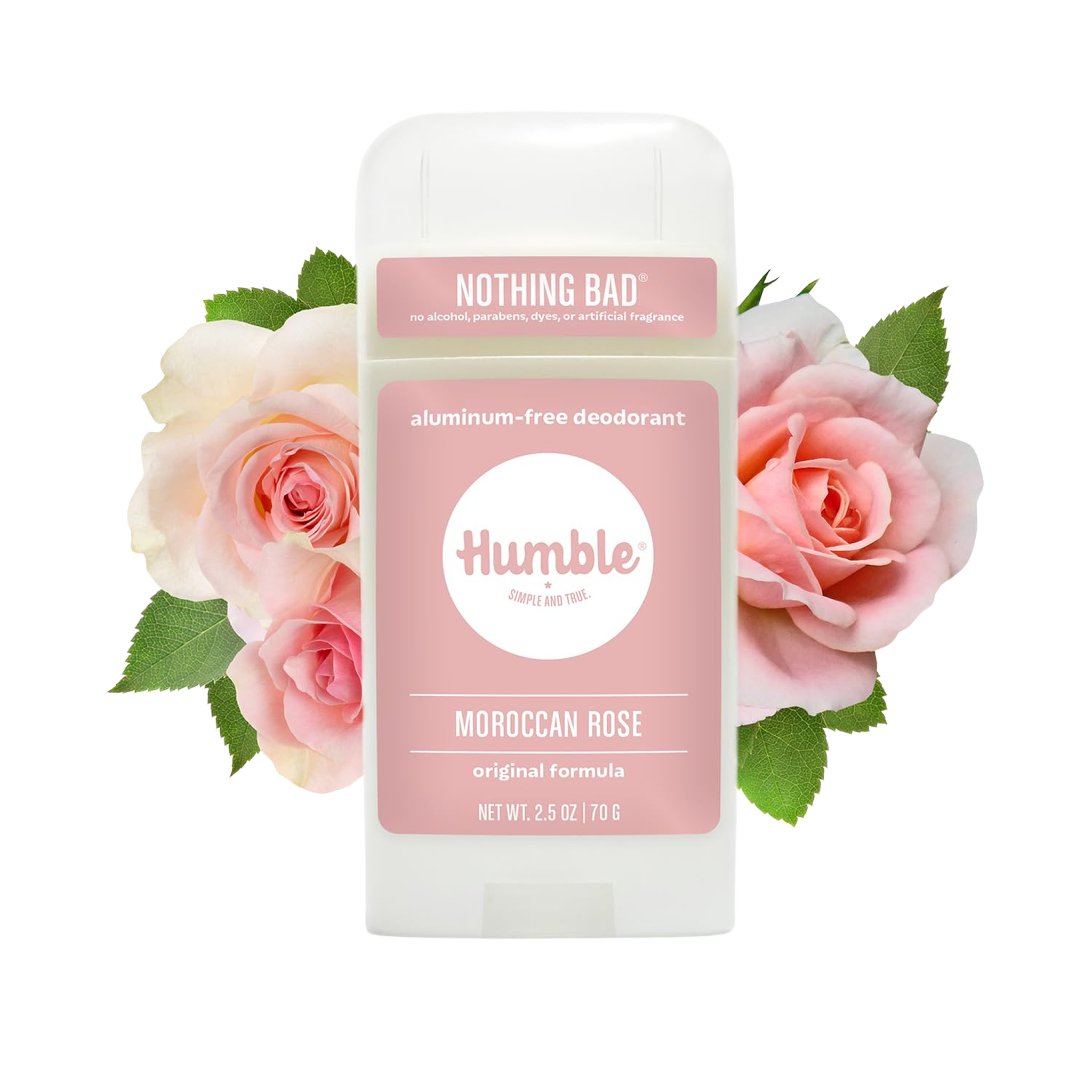 HUMBLE BRANDS Original Formula Aluminum-free Deodorant. Long Lasting Odor Control with Baking Soda and Essential Oils, Moroccan Rose, Pack of 1