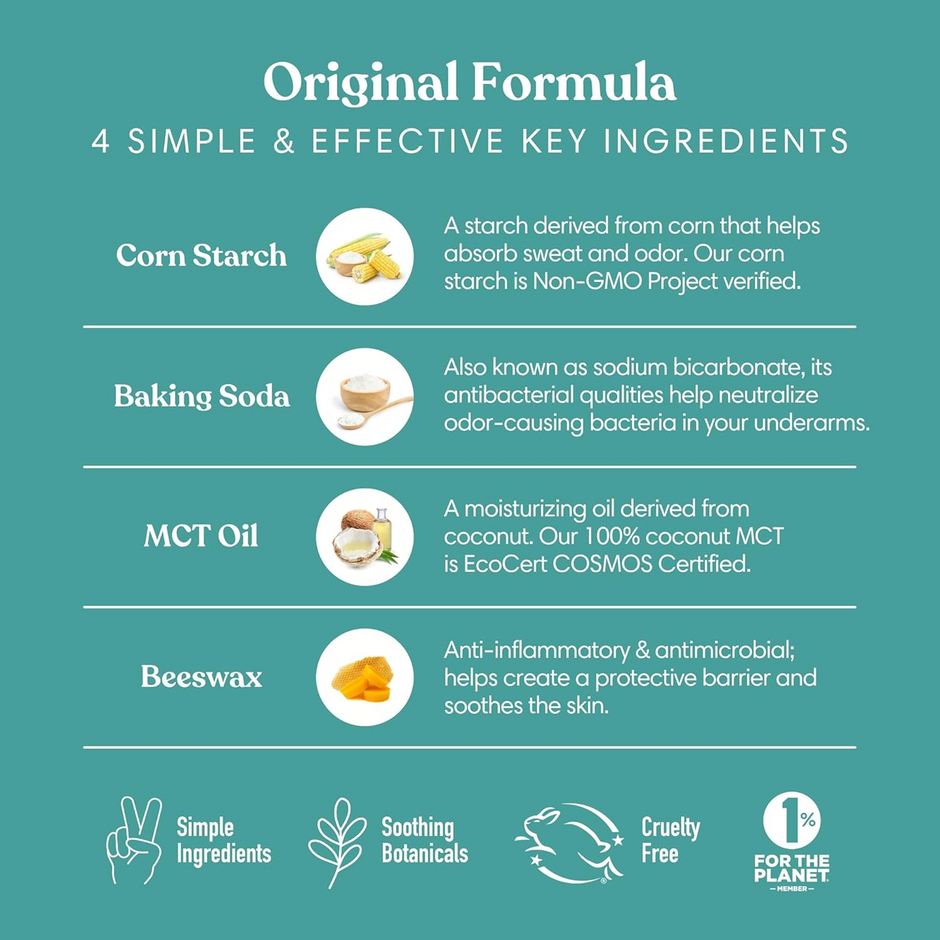 HUMBLE BRANDS Original Formula Aluminum-free Deodorant. Long Lasting Odor Control with Baking Soda and Essential Oils, Moroccan Rose, Pack of 1