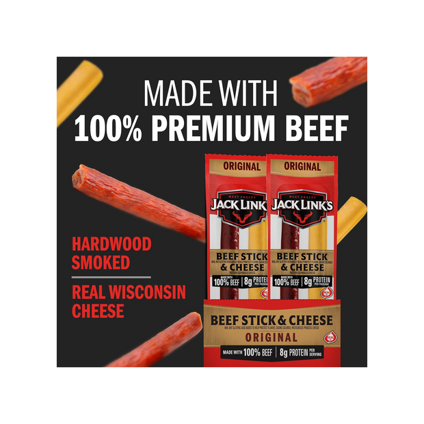 Jack Link's Original Beef & Cheese Combo Snack Pack – 100% Beef Stick and Cheese Stick Made with Real Wisconsin Cheese - 8g Protein and 140 Calories per serving, 1.2 oz. (Pack of 16)