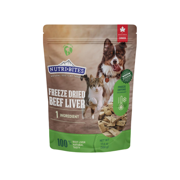 Nutri Bites Freeze Dried Beef Liver Dog & Cat Treats | Healthy Pet Training Treats or Food Topper | All Natural, Single Ingredient, High Protein | Premium Bulk Large Size Pack (27 OZ)