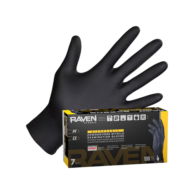 SAS Safety 66519 Raven Powder-Free Nitrile Disposable Glove, X-Large, 7 mil Thick (Pack of 100)