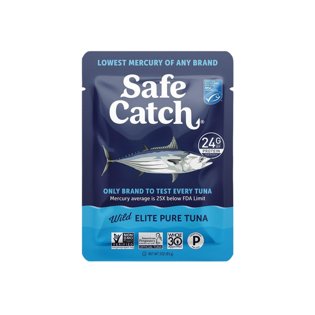 Safe Catch Elite Tuna Wild-Caught Lowest Mercury Tuna Fish Pouch Gluten-Free Keto Food Non-GMO Kosher Paleo-Friendly High Protein Snack, No Water Oil Tuna, Pack of 12 Tuna Pouches 3oz