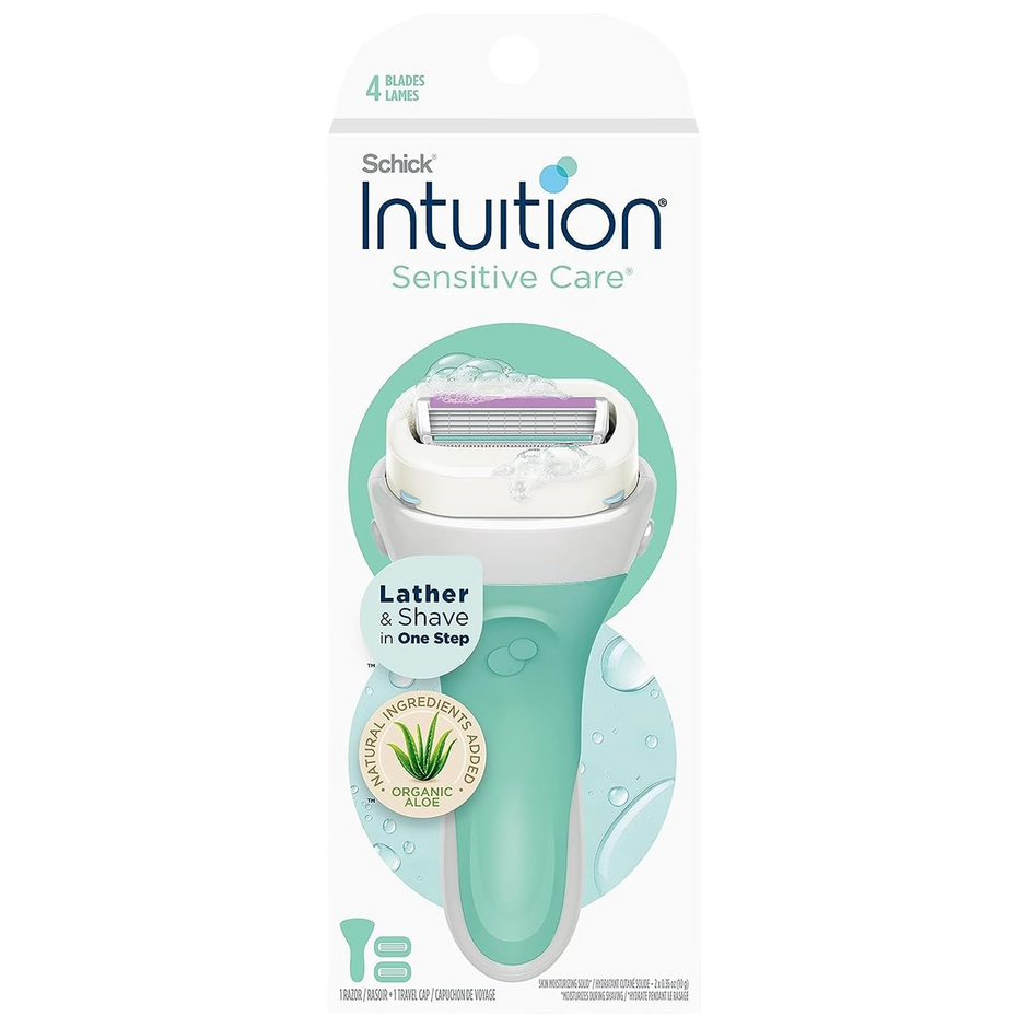 Schick Intuition Naturals Sensitive Care Womens Razor with Aloe, Includes 2 Womens Razor Refills