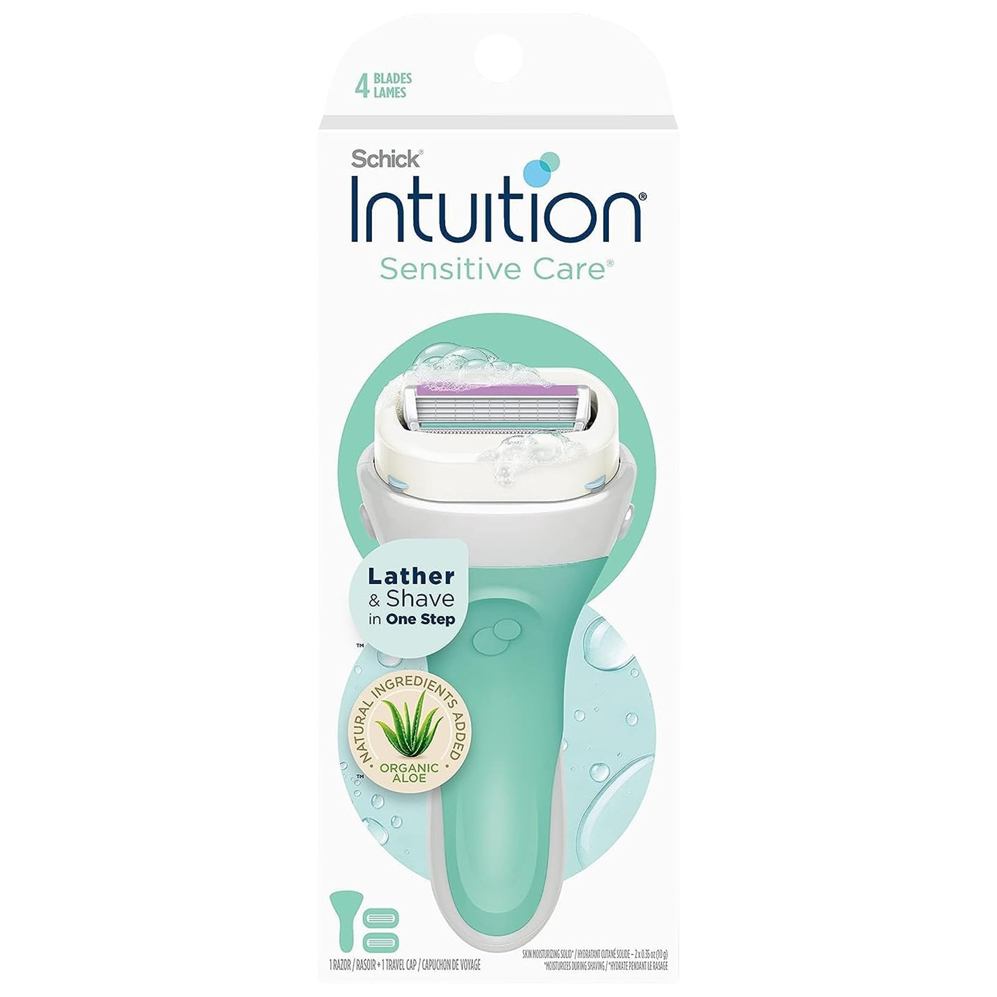 Schick Intuition Naturals Sensitive Care Womens Razor with Aloe, Includes 2 Womens Razor Refills