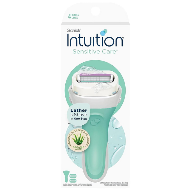 Schick Intuition Naturals Sensitive Care Womens Razor with Aloe, Includes 2 Womens Razor Refills
