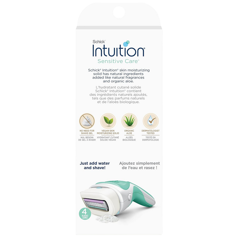 Schick Intuition Naturals Sensitive Care Womens Razor with Aloe, Includes 2 Womens Razor Refills