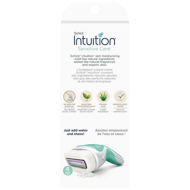 Schick Intuition Naturals Sensitive Care Womens Razor with Aloe, Includes 2 Womens Razor Refills