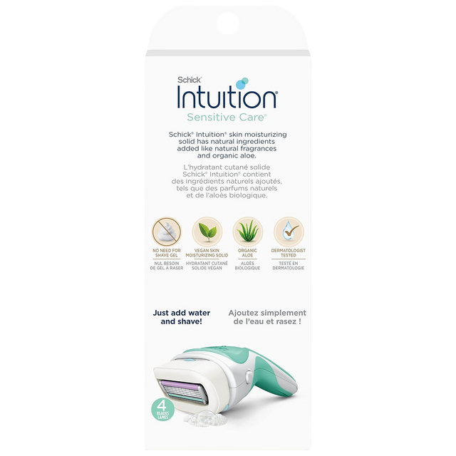 Schick Intuition Naturals Sensitive Care Womens Razor with Aloe, Includes 2 Womens Razor Refills